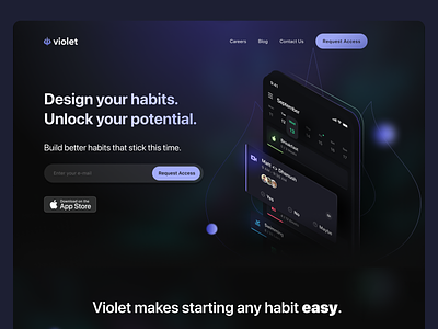 Violet Habit App Landing Page 3d app branding design figma habit illustration ios landingpage logo minimal mobile sketchapp ui ux vector