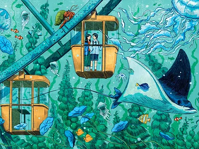 Ferris wheel underwater book book illustration cover green illustration