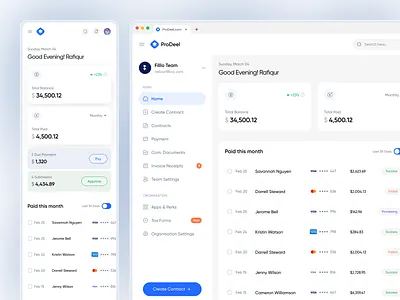 ProDeel - Dashboard Design app design contract crm dashboard deals deel finance financial fintech hr managment hrm leads managment payroll product product design project saas web app