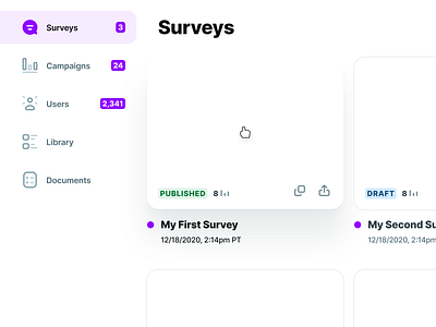 UserEvidence Surveys b2b card design flat hover nav saas shadow survey ui userevidence ux web app