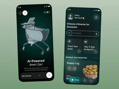 AI Shopping Cart ai assistant app ai fashion app ai power app ai powered cart ai shopping app ai shopping experience ai ui design ai ux design app design cart app ecommerce app grocery shopping ios app mobile app mobile ui smart grocery cart smart retail app smart trolley app ui design