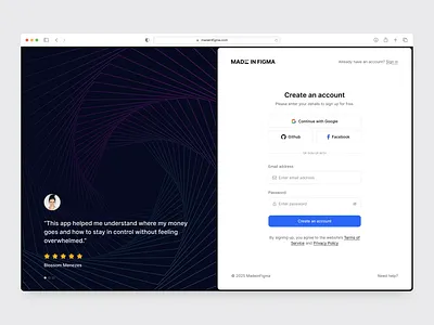 Sign up page - Designed with MadeinFigma create an account design design system figma form login made in figma madeinfigma onboarding register sign up ui ui design ui designer ui kit ux ux design web design website design