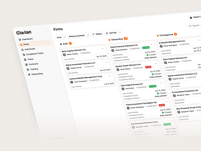 Kanban Dashboard admin dashboard clean crm dashboard figma firm management flat kanban board minimal onboarding product ui saas shadcn shadcnui sidebar layout status cards tailwind ui
