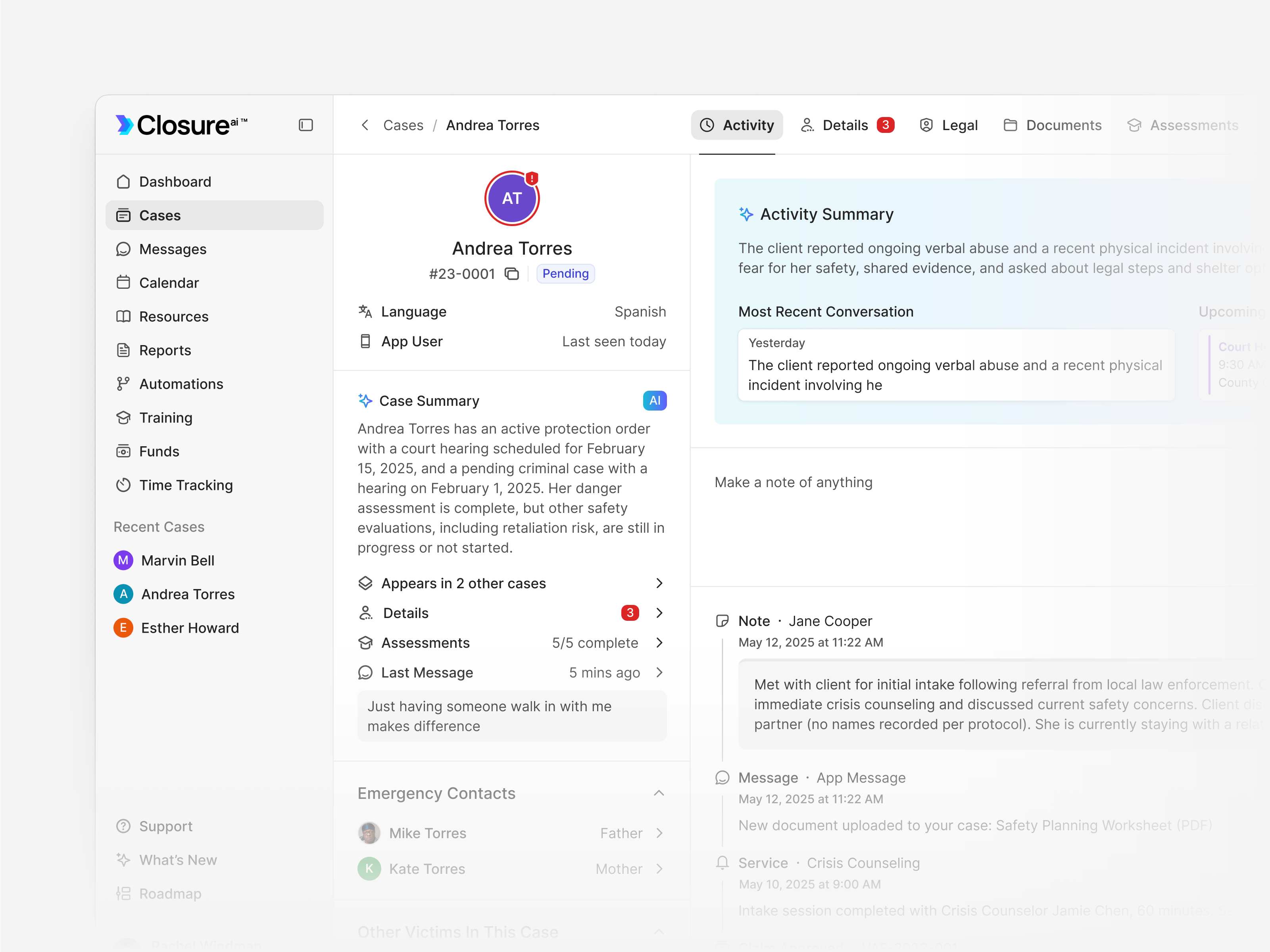 Example of Case Overview Screen