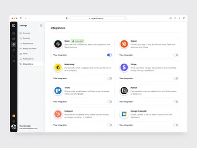 Integration Settings - Designed with MadeinFigma app integrations connect apps design design system figma integration integration settings made in figma madeinfigma settings ui ui design ui designer ui kit ux ux design web design website design