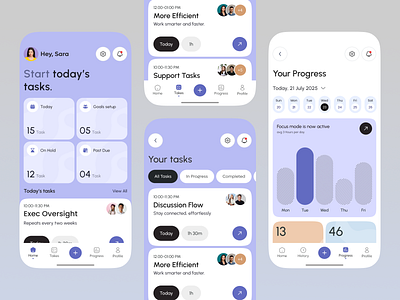Task Management & Productivity Mobile App UI/UX Design app ui daily task management mobile mobile app organizer app planner app productivity project app project tracking task task app task list app task manager to do work tracker