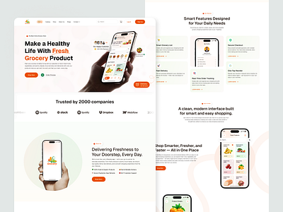 Grocery Landing Page UI/UX app design cleanui ecommerceapp ecommercewebsite foodapp fooddeliveryapp freshfood grocery groceryapp landing page minimal design mobileapp modern productdesign uidesign uiux uxdesign visualdesign web web design