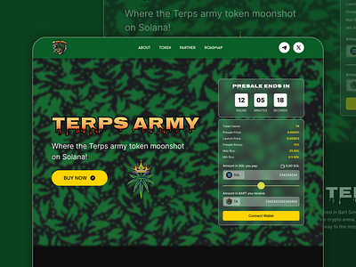 Terps Army - Meme coin 2d ai art bnb branding cryptocurrency design frodo illustration landing page meme meme coin meme coin website meme design meme landing page meme website token video web design website