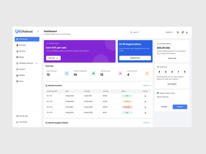 Ultahost Dashboard Redesign dashboard redesign ui uiux design ux web design