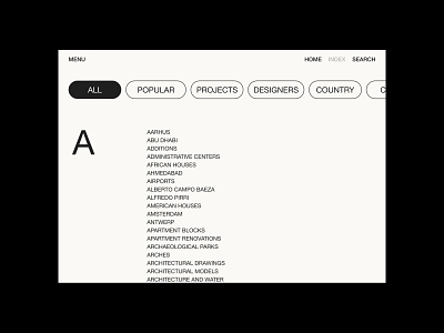 ARCHINDEX architecture clean index minimal minimalism modern search swissdesign tags ui ux web webdesign
