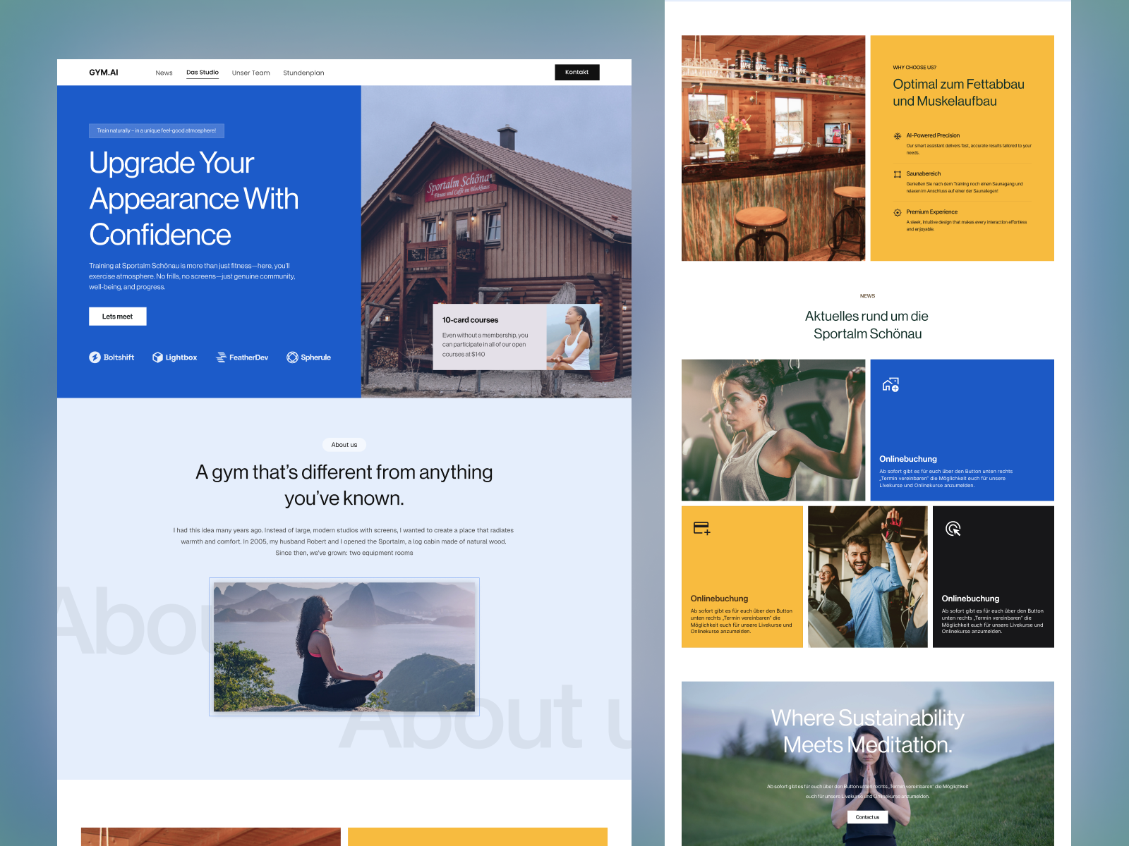 Gym and meditation website design ai powered personal training cleanui fitness ui design gym website healthcare hero korsa landing page landing page design meditation musemind orix ui design web design wooden gym interior