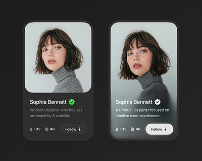 Two styles, one Sophie. Which gets the follow? branding design figma framer framer developer graphic design illustration logo marketing website ui