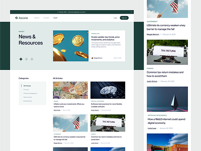 Ascone - Finance Insight Page artificial intelligence b2b banking clean dipa inhouse finance financial fintech insight page investment minimal design modern design portfolio management saas startup ui uiux wealth wealth management web design