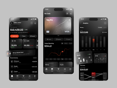 Crypto & Finance Dashboard App | Vaulto animation app app design branding card dashboard e commerce fintech app icons illustration landing page logo logo design mobile mobile app mobile app design modern app ui product design typography web design
