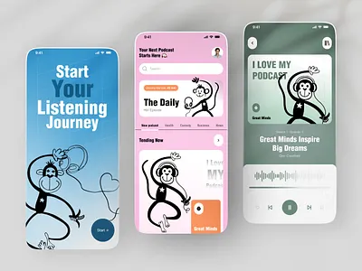Podcast Streaming Mobile App app design app interfaces apple music audio book design mobile app mobile app design mobile design modern app ui music app music player onboarding player ui podcast podcasts sound streaming ui ui design ui ux design