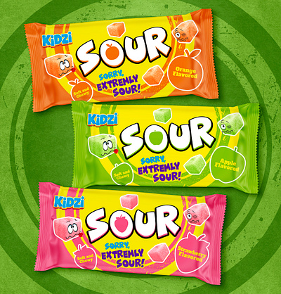 SOUR CHEWY CANDY PACKAGING DESIGN branding candy chewy candy creative design food graphic graphic design label labeldesign logo packaging snacks sour subbrand