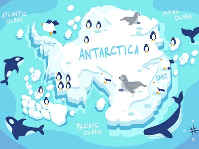 Polar Circle - Antartica Map antartica faceless flat illustration orca penguin polar polar circle seals vector whale