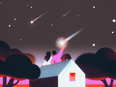 Catching the stars colorful couple design flat galaxy illustration milky way perseids romantic shooting star stars summer night sunset trees wish