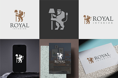 Lion interior logo crest crown decoration design furniture illustration interior lion logo minimal royal vector