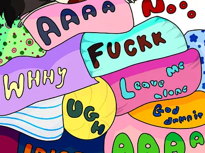 pillows of emotion boldfonts cartoon cartoonillustration chibistyle colourful illustraion