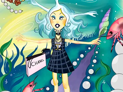 Pearl Matriarch cartoon style children books style colourful illustration pearls story telling underwater