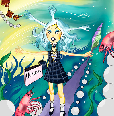 Pearl Matriarch cartoon style children books style colourful illustration pearls story telling underwater