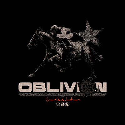 BRUTALISM RETRO PRINT WITH JOCKEY ON HORSE AND STAR archive bitmap brutalism design dither graphic design hourse oblivion pixel print retro sport vintage