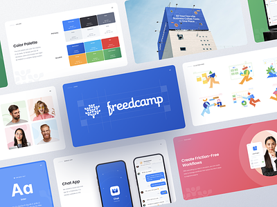 Freedcamp Brand Identity brand identity branding clean collaboration dashboard illustration logo management mobile project management style guide system ui kit
