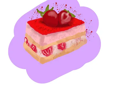 Strawberry Cake – Sweet Dessert Digital Illustration patisserie art