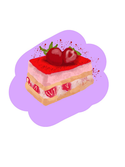 Strawberry Cake – Sweet Dessert Digital Illustration patisserie art