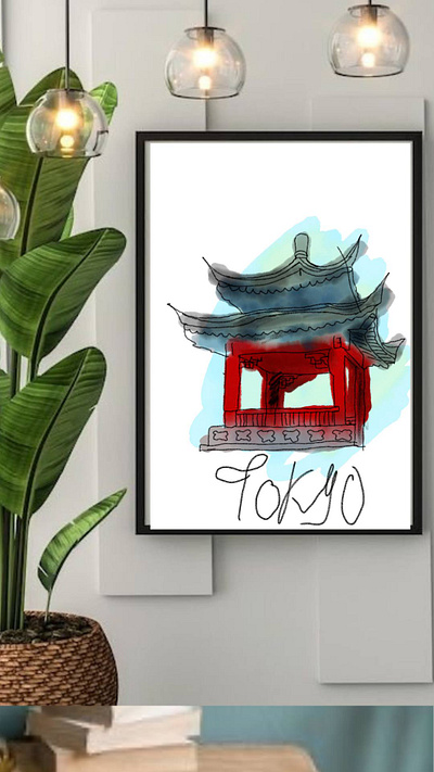 Tokyo Architecture – Watercolor Urban Sketch urban art print