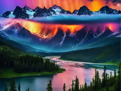 Lake Landscape Illustration – Serene Nature Scene landscape painting