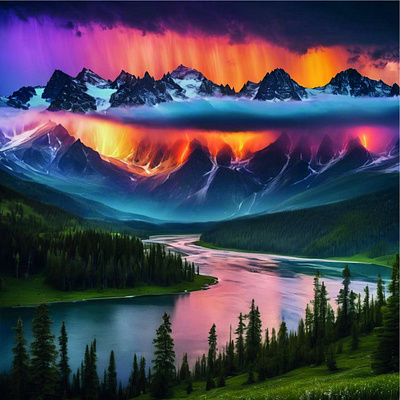 Lake Landscape Illustration – Serene Nature Scene landscape painting