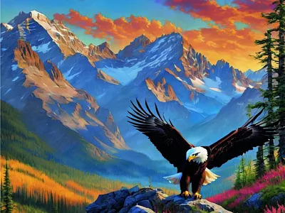 Eagle in the Mountains – Majestic Wildlife Illustration wilderness illustration