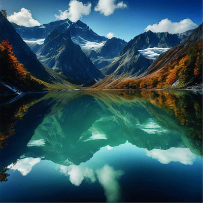 Mountain Lake Illustration – Serene Nature Scene landscape painting