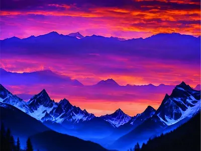 Sunset in the Mountains – Warm Evening Landscape Illustration wilderness illustration