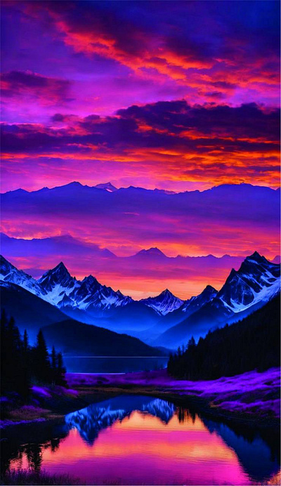 Sunset in the Mountains – Warm Evening Landscape Illustration wilderness illustration