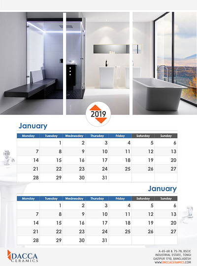 2019 Calendar Design for Dacca Ceramics branding calendar design graphic design