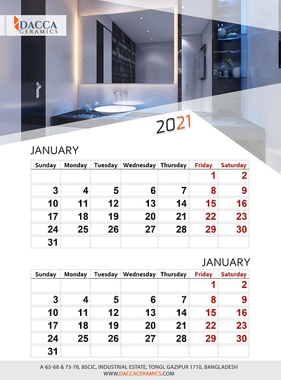 2021 Calendar Design for Dacca Ceramics branding calendar design graphic design