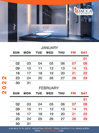 2022 Calendar Design for Dacca Ceramics branding calendar design graphic design
