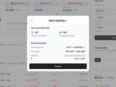 DeFi Web App: Add Liquidity Pool Summary blockchain crypto dashboard defi dex fintech liquidity liquiditypool modal pop up product design saas svsfv token trading ui component uiux web app web3 webapp