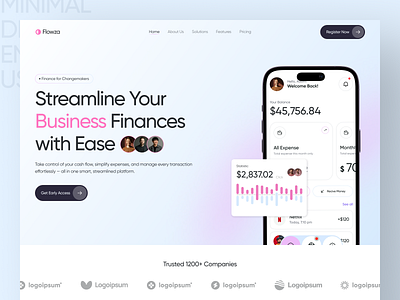 Flowza - Finance Landing Page banking ui finance finance management finance ui finance website fintech saas fintech ui fintech website landing page money management rifath saas website ui uiux web web ui