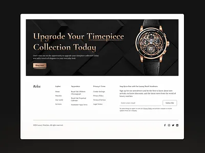 Luxury Watch CTA Banner for Landing Page branding calltoaction ctadesign ecommercedesign herosection highenddesign landingpagedesign luxurybrand luxurywatch minimaldesign premiumdesign productdesign uidesign uxdesign webdesign