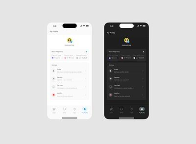Pregnancy Profile page design hero section mobile pregnancy profile page settings ui design ux