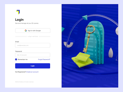 Login screen with 3D motion 3d animation app color concept creative design figma font graphic design illustration interface key login minimal modern motion graphics typography ui ux
