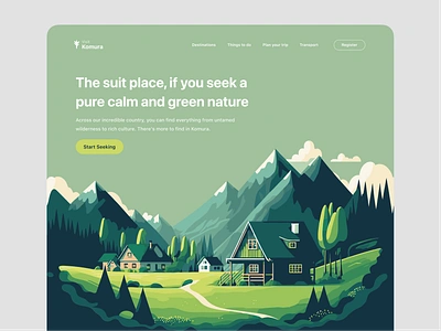 ⛰️ Visit Komura – Travel Landing Page clean design destination fun green hero section illustration landing page nature travel travel landing web travel web ui uiux web website