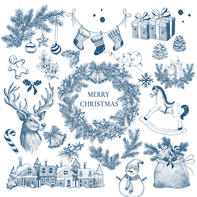 Christmas Classic Elements and Patterns christmas christmas elements christmas socks classic graphic design handdrawn illustration pattern textile wreath