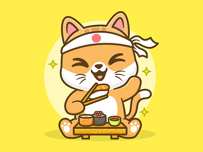 Cute Cat Illustration adobe illustrator branding cat corel draw cute design eat flat graphic design illustration logo sushi vector