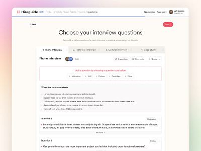 Hireguide ▪︎ Interview questions app design freelancer hire hireapp hiremanagement management ui userexperience userinterface ux