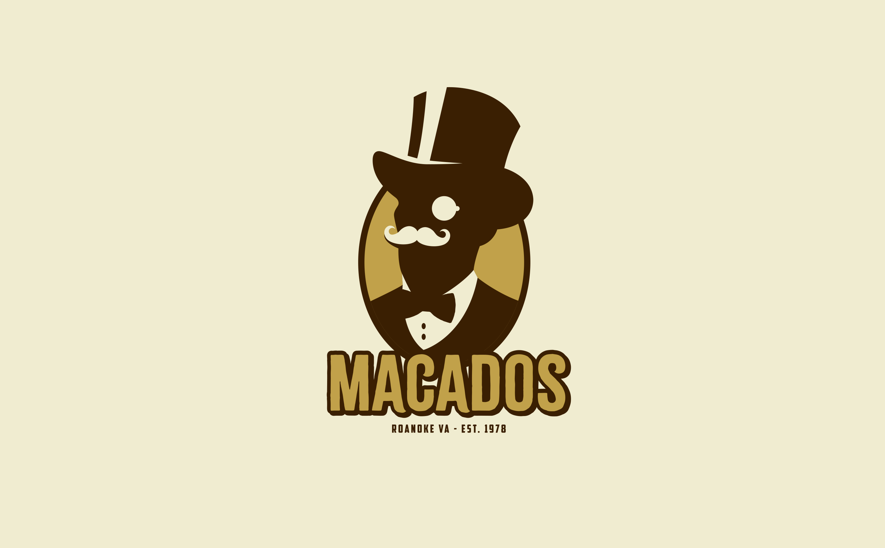 Macados Logo Concept bowtie bronze golden age monocle mustache restaurant roanoke top hat vintage virginia